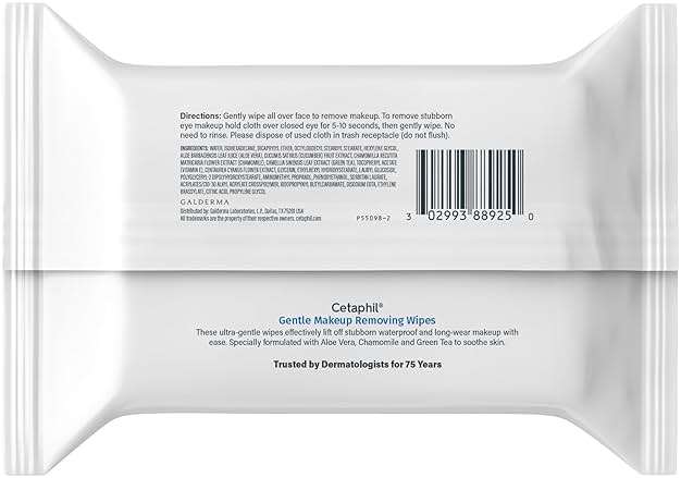 Cetaphil Gentle Makeup Removing Face Wipes, Daily Cleansing Facial Towelettes Gently Remove Makeup, Fragrance and Alcohol Free, 25 Count - Image 10