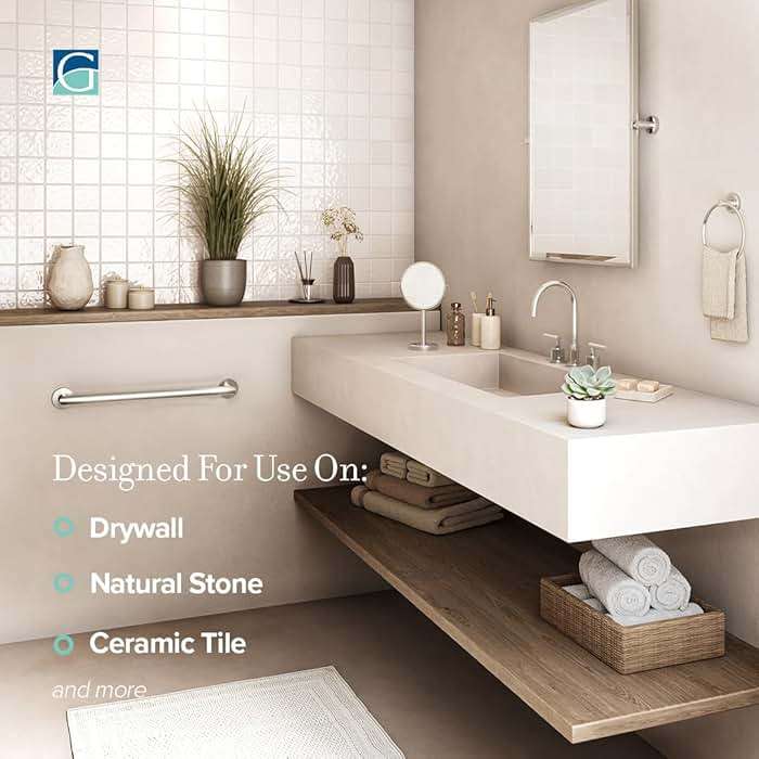 Gatco 970 Glam Shower Grab Bar, 12 Inch, ADA Compliant Stainless Steel, Satin Nickel, Wall Mounted Bathroom Handrail - Image 3