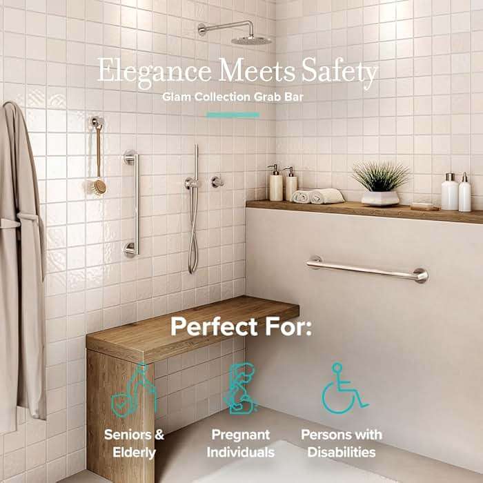 Gatco 970 Glam Shower Grab Bar, 12 Inch, ADA Compliant Stainless Steel, Satin Nickel, Wall Mounted Bathroom Handrail - Image 4