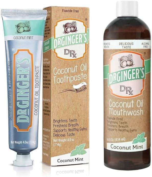 Dr Ginger’s Coconut Oil Oral Care Bundle, Coconut Mint (Toothpaste 4oz + Mouthwash 14 fl oz) – Fluoride-Free Toothpaste + Alcohol-Free Oil Pulling Mouthwash, Organic Coconut Oil + Xylitol - Image 1