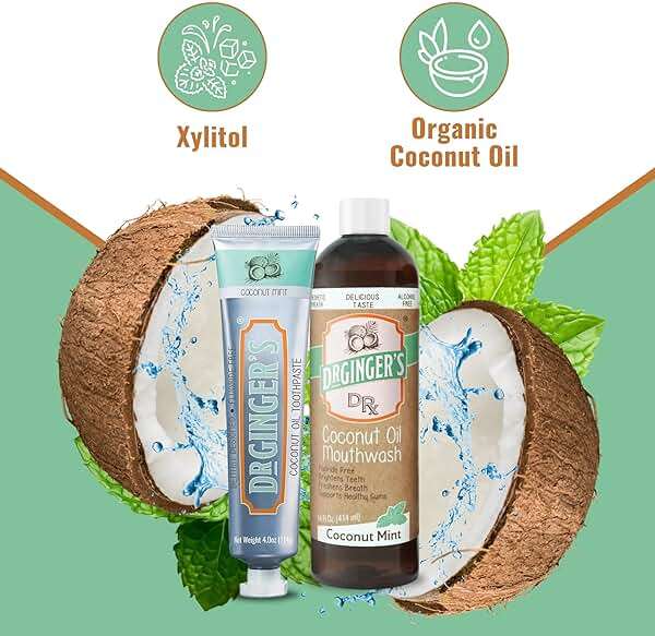 Dr Ginger’s Coconut Oil Oral Care Bundle, Coconut Mint (Toothpaste 4oz + Mouthwash 14 fl oz) – Fluoride-Free Toothpaste + Alcohol-Free Oil Pulling Mouthwash, Organic Coconut Oil + Xylitol - Image 2