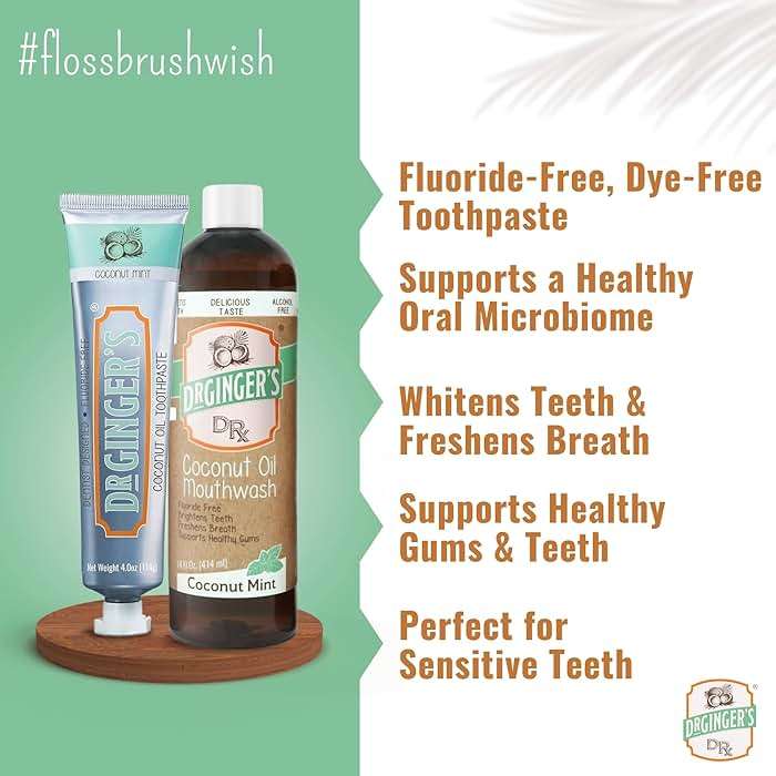 Dr Ginger’s Coconut Oil Oral Care Bundle, Coconut Mint (Toothpaste 4oz + Mouthwash 14 fl oz) – Fluoride-Free Toothpaste + Alcohol-Free Oil Pulling Mouthwash, Organic Coconut Oil + Xylitol - Image 3