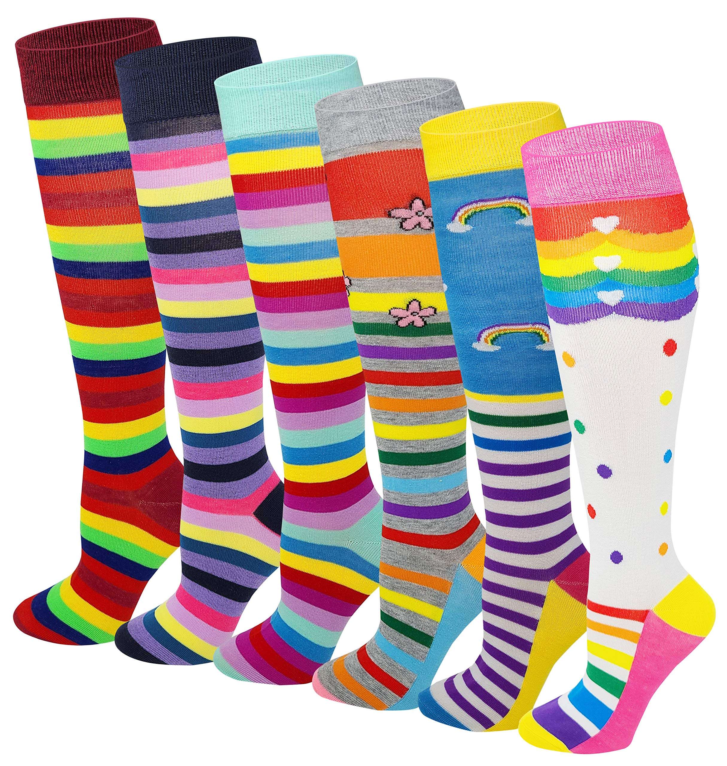 SUMONA 6 Pairs Women's Fancy Design Multi Colorful Patterned Knee High Socks - Image 1