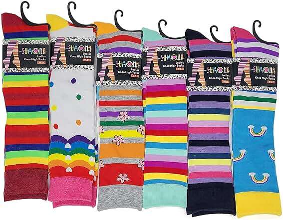 SUMONA 6 Pairs Women's Fancy Design Multi Colorful Patterned Knee High Socks - Image 2