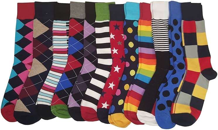 12 Pairs Pack Men's Premium Combed Cotton Fashion Funky Design Dress Socks 10-13 - Image 2