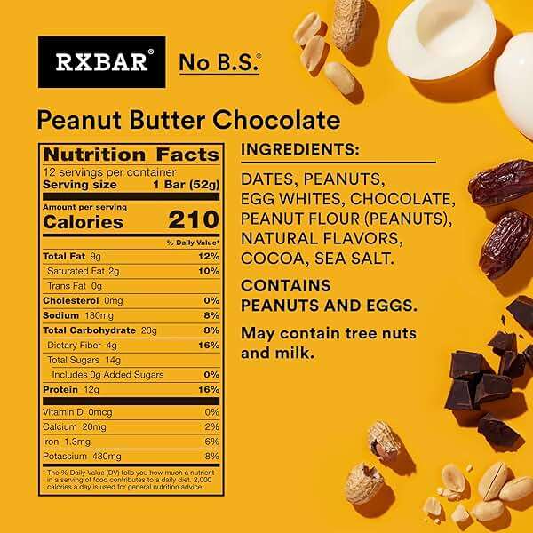RXBAR Protein Bars, Protein Snack, Snack Bars, Peanut Butter Chocolate, 22oz Box (12 Count) - Image 2