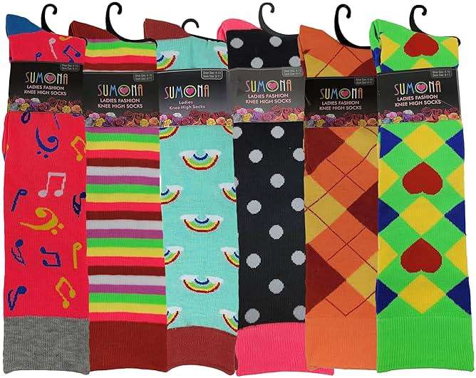 SUMONA 6 Pairs Women's Fancy Design Multi Colorful Patterned Knee High Socks - Image 3