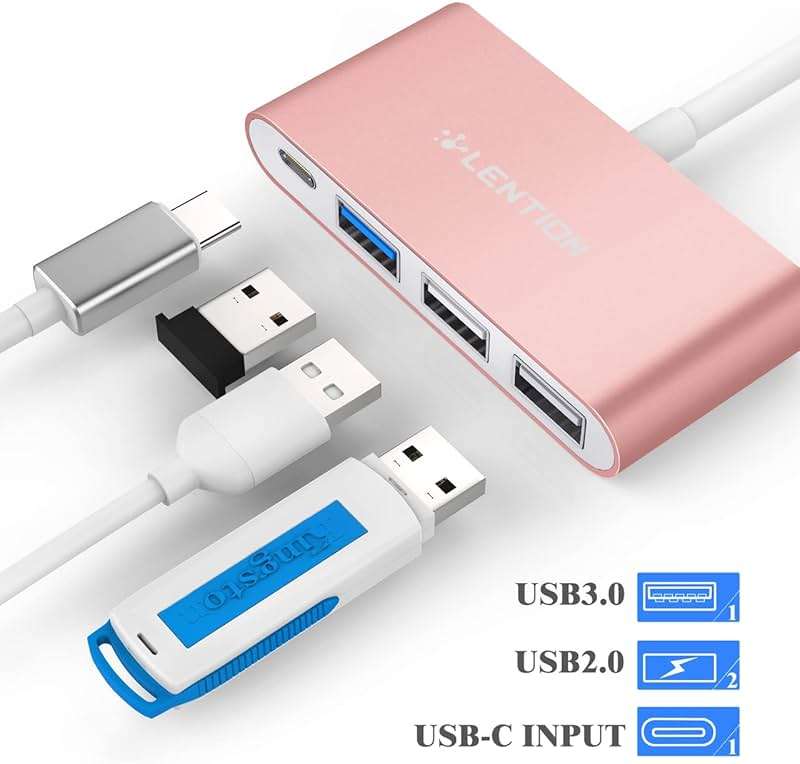 LENTION USB C Hub 4-in-1 with 100W PD, Type-C Multiport Adapter for 2016-2026 MacBook Pro/Air(M1-M5), iPad, Surface, ChromeBook, Aluminum Travel Hub for iPhone 15-17 (C13, Rose Gold) - Image 2