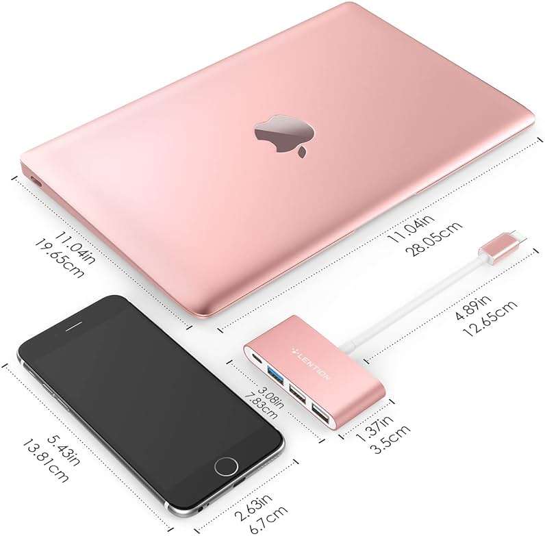 LENTION USB C Hub 4-in-1 with 100W PD, Type-C Multiport Adapter for 2016-2026 MacBook Pro/Air(M1-M5), iPad, Surface, ChromeBook, Aluminum Travel Hub for iPhone 15-17 (C13, Rose Gold) - Image 5