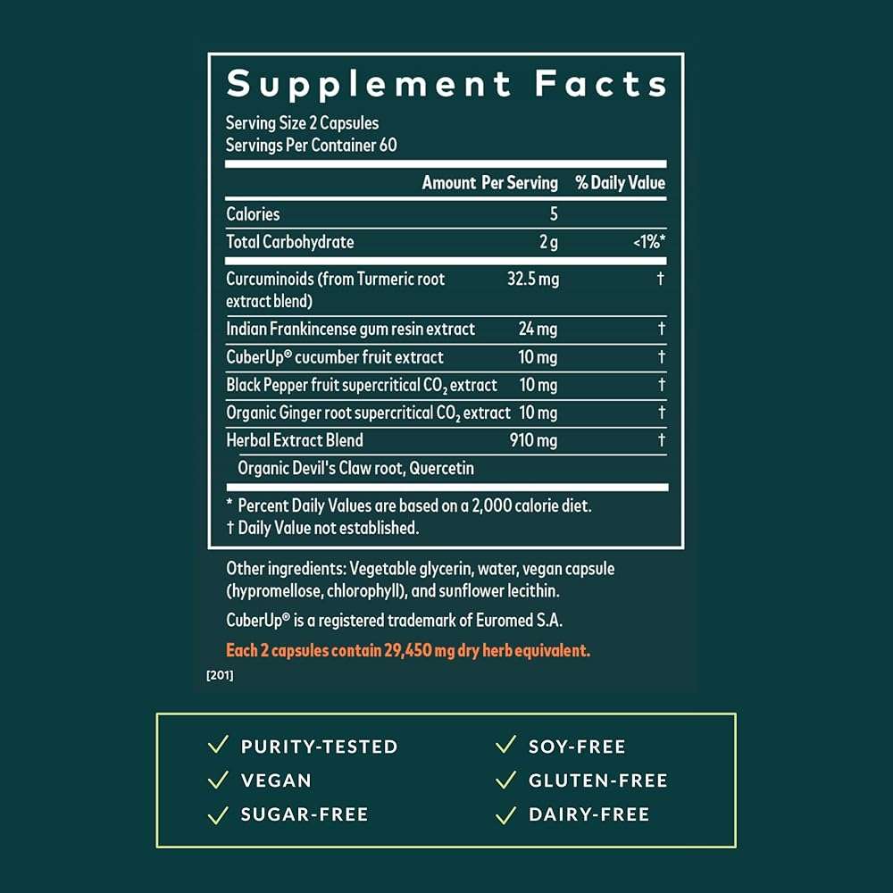 Gaia Herbs Turmeric Supreme Joint Health - Joint Support Supplement with Cucumber, Quercetin, Black Pepper, Ginger Root, Curcuminoids & More* - 120 Liquid Phyto-Caps (60 Servings) - Image 3