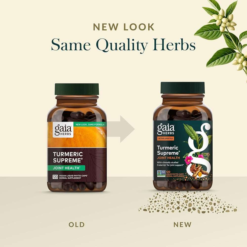 Gaia Herbs Turmeric Supreme Joint Health - Joint Support Supplement with Cucumber, Quercetin, Black Pepper, Ginger Root, Curcuminoids & More* - 120 Liquid Phyto-Caps (60 Servings) - Image 6