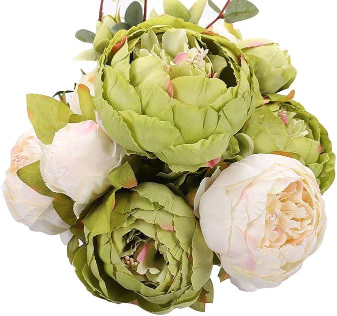 Duovlo Fake Flowers Vintage Artificial Peony Silk Flowers Wedding Home Decoration,Pack of 1 (New Green) - Image 1