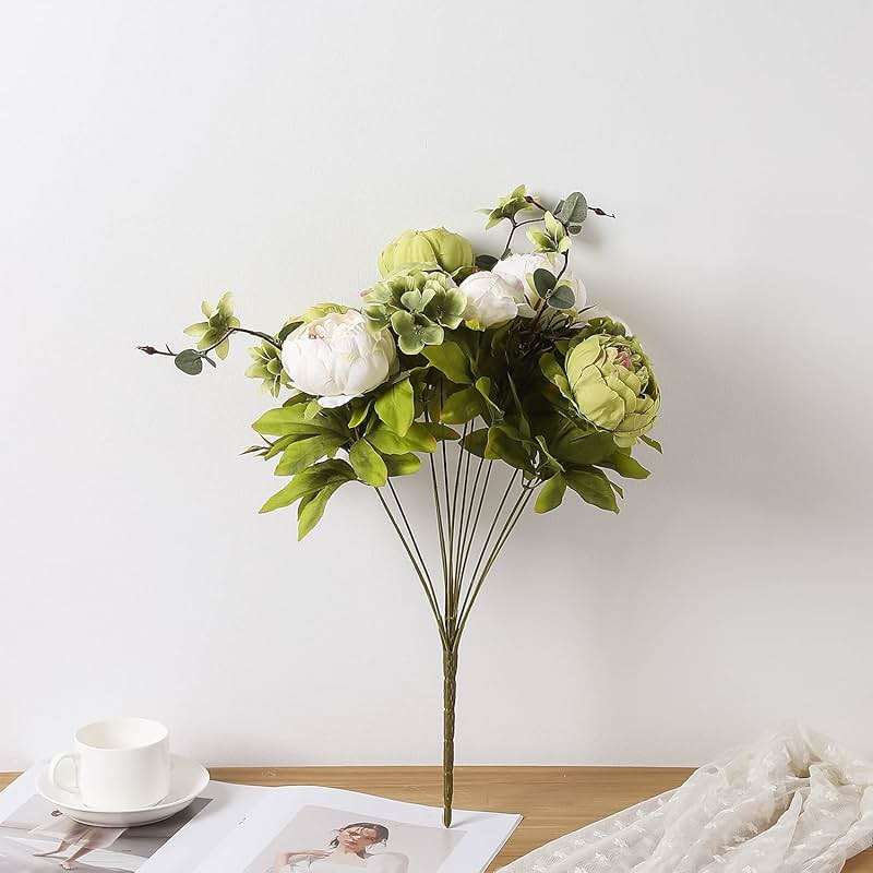 Duovlo Fake Flowers Vintage Artificial Peony Silk Flowers Wedding Home Decoration,Pack of 1 (New Green) - Image 2