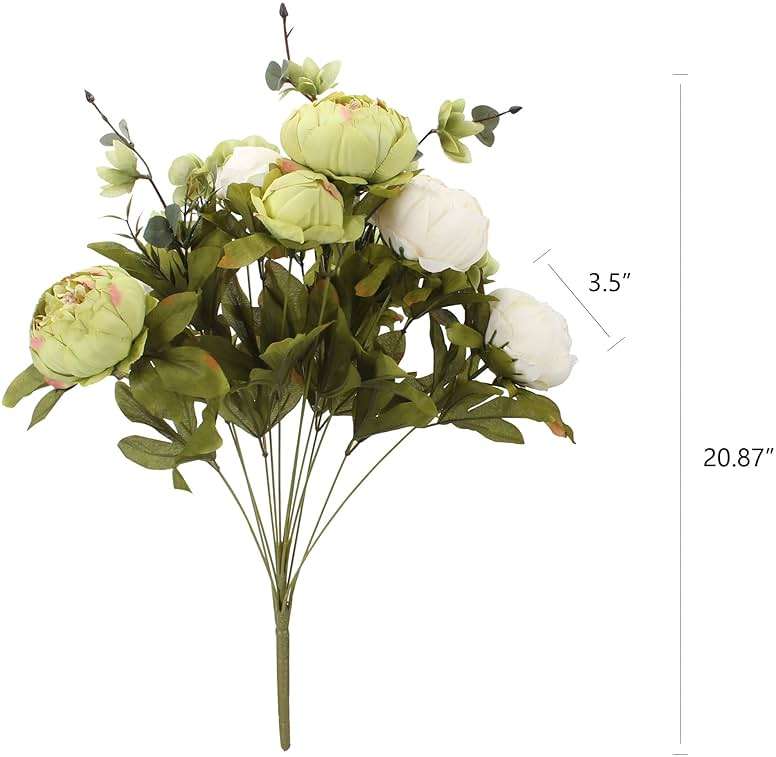 Duovlo Fake Flowers Vintage Artificial Peony Silk Flowers Wedding Home Decoration,Pack of 1 (New Green) - Image 3