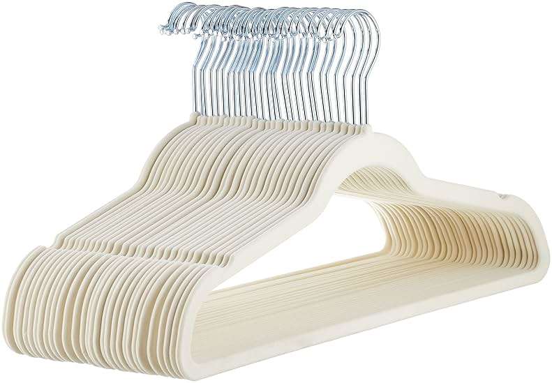 Amazon Basics Slim Velvet Non-Slip Space Saving Suit Clothes Hangers, Closet Organizer, Ivory/Beige, 30-Pack - Image 1