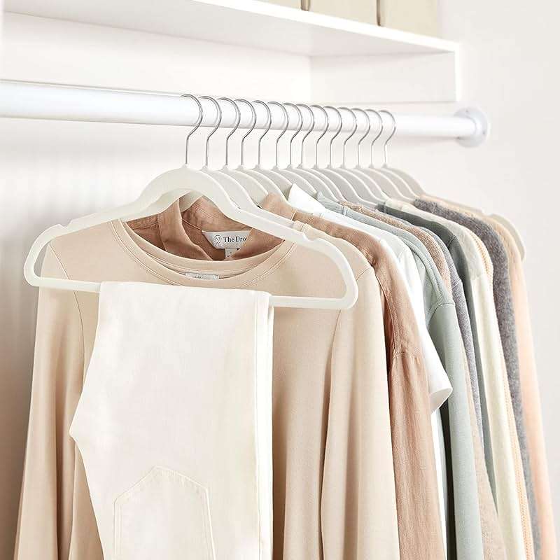 Amazon Basics Slim Velvet Non-Slip Space Saving Suit Clothes Hangers, Closet Organizer, Ivory/Beige, 30-Pack - Image 2