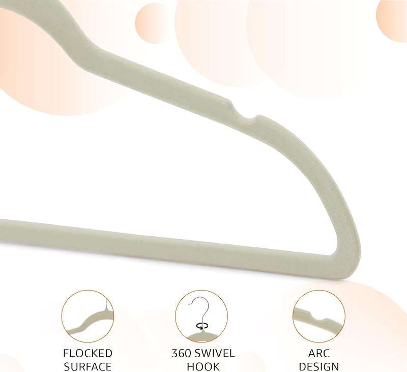 Amazon Basics Slim Velvet Non-Slip Space Saving Suit Clothes Hangers, Closet Organizer, Ivory/Beige, 30-Pack - Image 4