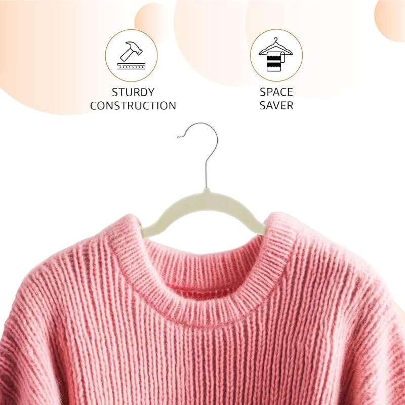 Amazon Basics Slim Velvet Non-Slip Space Saving Suit Clothes Hangers, Closet Organizer, Ivory/Beige, 30-Pack - Image 5