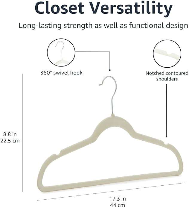 Amazon Basics Slim Velvet Non-Slip Space Saving Suit Clothes Hangers, Closet Organizer, Ivory/Beige, 30-Pack - Image 8