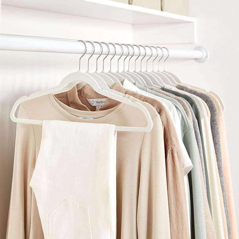 Amazon Basics Slim Velvet Non-Slip Space Saving Suit Clothes Hangers, Closet Organizer, Ivory/Beige, 30-Pack - Image 9