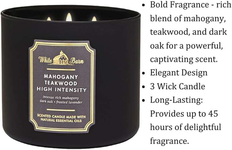 Bath & Body Works Mahogany Teakwood Intense 3-Wick Candle - Scented Candle for At-Home Use - Long-Lasting, Room-Filling Fragrance - High Fragrance Oil Concentration - Soy Wax Blend - Image 3