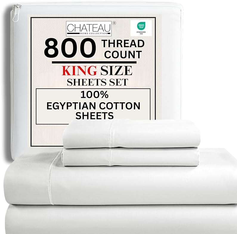 100% Egyptian Cotton Sheets King Size Sheets Set with Fully Elasticated 15" Deep Fitted Sheet & Pillowcase Sets, 800TC Sateen Weave Hotel Collection King Sheet Set, Soft Luxury White Bedding - Image 1