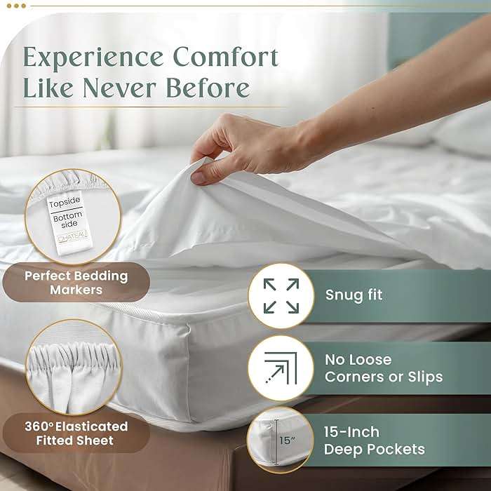 100% Egyptian Cotton Sheets King Size Sheets Set with Fully Elasticated 15" Deep Fitted Sheet & Pillowcase Sets, 800TC Sateen Weave Hotel Collection King Sheet Set, Soft Luxury White Bedding - Image 4