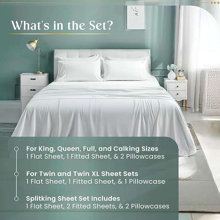 100% Egyptian Cotton Sheets King Size Sheets Set with Fully Elasticated 15" Deep Fitted Sheet & Pillowcase Sets, 800TC Sateen Weave Hotel Collection King Sheet Set, Soft Luxury White Bedding - Image 7