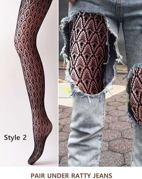 VERO MONTE Women Patterned Fishnet Tights Black Fishnets Net Stockings Pantyhose - Image 3