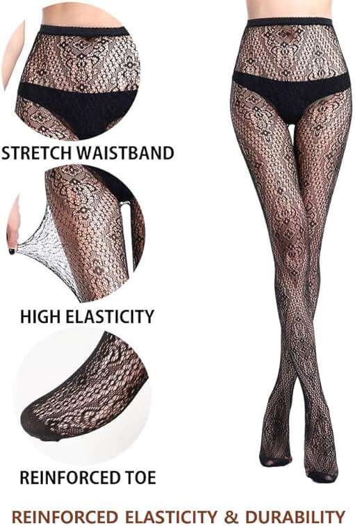 VERO MONTE Women Patterned Fishnet Tights Black Fishnets Net Stockings Pantyhose - Image 6