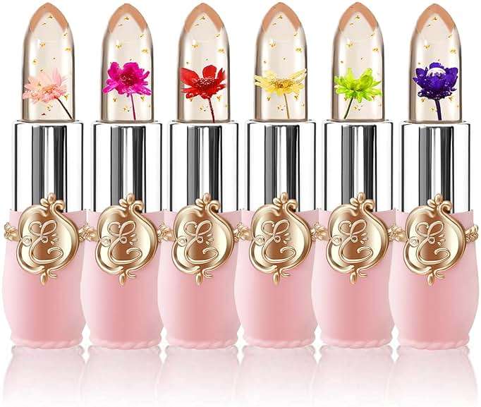 BestLand 6 Pcs/Set Flower Jelly Lipstick Set Temperature Change Moisturizer Long Lasting Nutritious Balm Magic Color Change Lip Gloss - Image 1