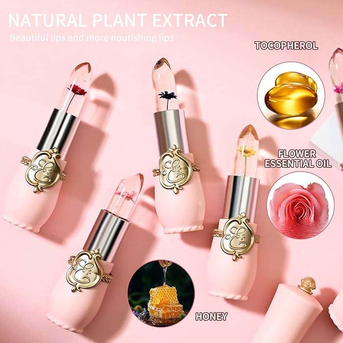 BestLand 6 Pcs/Set Flower Jelly Lipstick Set Temperature Change Moisturizer Long Lasting Nutritious Balm Magic Color Change Lip Gloss - Image 7