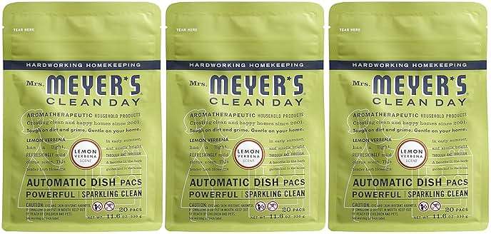 MRS. MEYER'S CLEAN DAY Automatic Dishwasher Pods, Lemon Verbena, 20 Count - Pack of 3 (60 Total Pods) - Image 1
