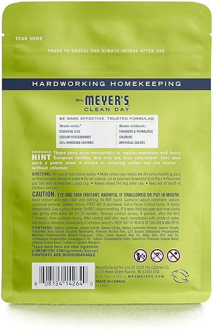 MRS. MEYER'S CLEAN DAY Automatic Dishwasher Pods, Lemon Verbena, 20 Count - Pack of 3 (60 Total Pods) - Image 2
