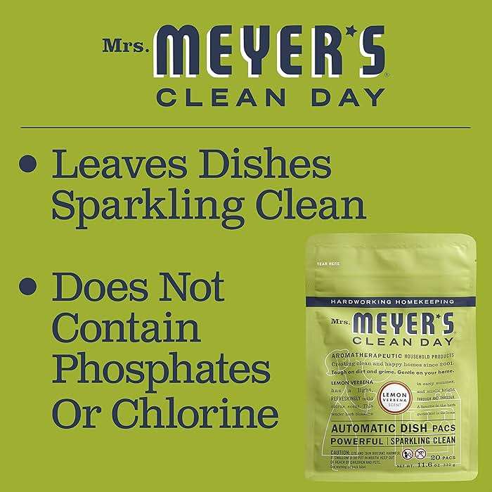 MRS. MEYER'S CLEAN DAY Automatic Dishwasher Pods, Lemon Verbena, 20 Count - Pack of 3 (60 Total Pods) - Image 4