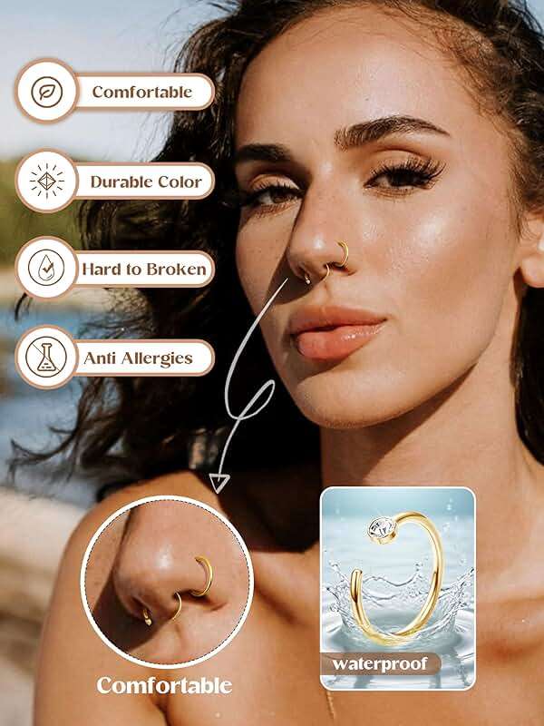 ORAZIO 5-12Pcs 20G Stainless Steel Nose Ring Hoop CZ Body Ear Piercing 5 Mixed Colors - Image 5