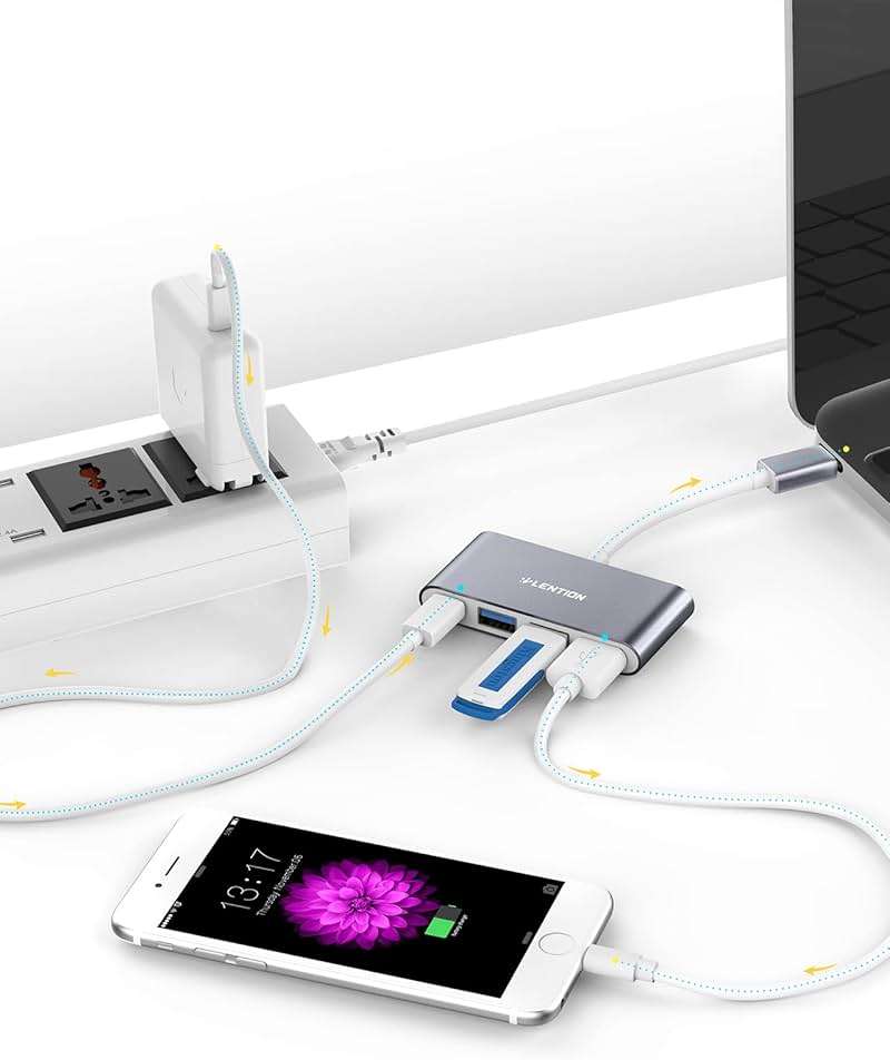 LENTION 4-in-1 USB-C Hub with Type C, USB 3.0, USB 2.0 for 2025-2016 MacBook Pro (M1-M5), iPhone 17-15 New Mac Air/Surface, ChromeBook, More, Multiport Charging & Connecting Adapter (C13, Space Gray) - Image 4