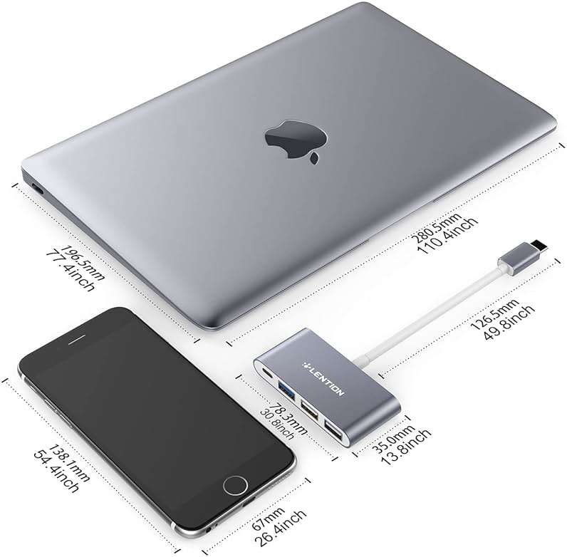 LENTION 4-in-1 USB-C Hub with Type C, USB 3.0, USB 2.0 for 2025-2016 MacBook Pro (M1-M5), iPhone 17-15 New Mac Air/Surface, ChromeBook, More, Multiport Charging & Connecting Adapter (C13, Space Gray) - Image 6