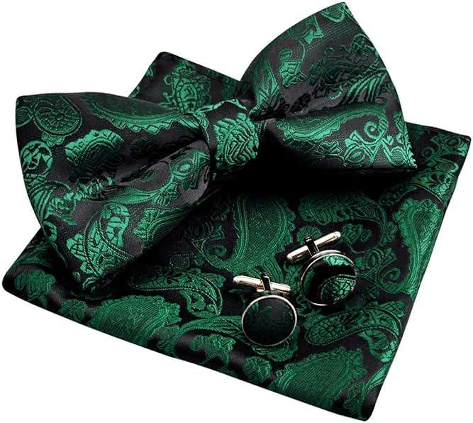 Alizeal Mens Paisley Bow Tie, Pocket Square, Cufflinks Set - Image 1