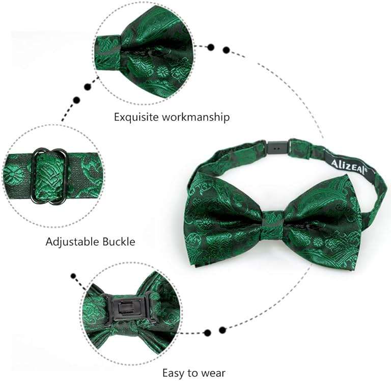 Alizeal Mens Paisley Bow Tie, Pocket Square, Cufflinks Set - Image 3