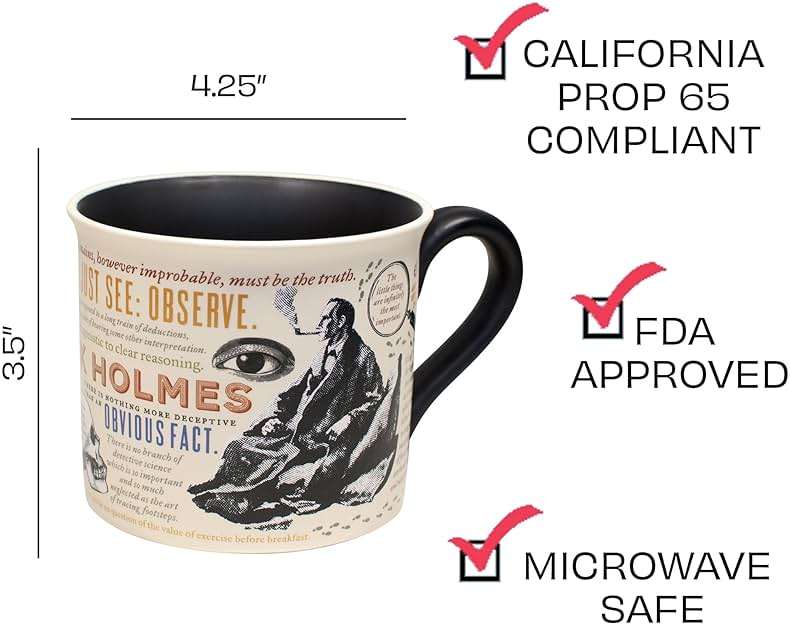 The Unemployed Philosophers Guild Sherlock Holmes Coffee Mug - Features Holmes Quotes, Rules of Deduction, Intriguing Images, and Sidney Paget's Portrait, Comes in a Fun Box - Image 3