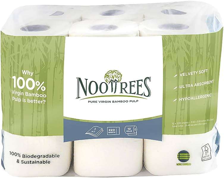 NooTrees Toilet Tissue, Tree Free, Biodegradable, Sustainable, Renewable and FSC Certified 3-ply Toilet Paper, 220 Sheets, 12 Rolls, Pack of 1 | Septic Safe, Tree Free, 100% Biodegradable, Eco Friendly, 3-Ply, FSC Certified - Image 1