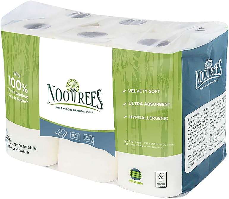 NooTrees Toilet Tissue, Tree Free, Biodegradable, Sustainable, Renewable and FSC Certified 3-ply Toilet Paper, 220 Sheets, 12 Rolls, Pack of 1 | Septic Safe, Tree Free, 100% Biodegradable, Eco Friendly, 3-Ply, FSC Certified - Image 3