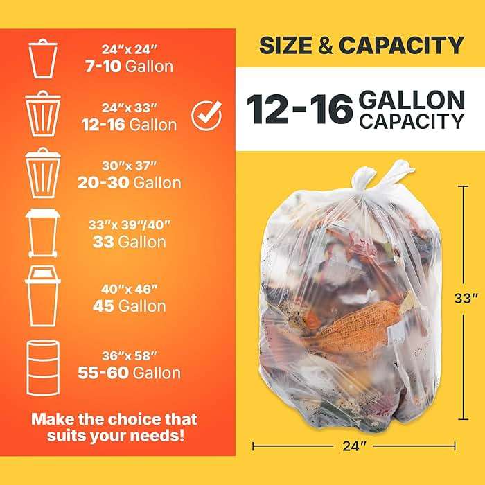 Bagtron 12-16 Gallon Trash Bags, 8 Micron High Density Garbage Can Liners Bulk, 24" x 33", Natural Clear, 1000 Count - Image 2