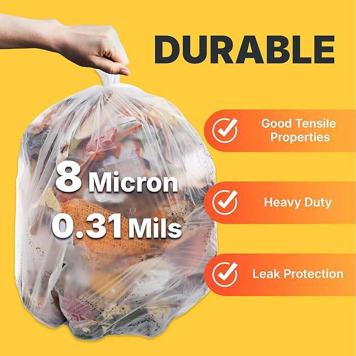 Bagtron 12-16 Gallon Trash Bags, 8 Micron High Density Garbage Can Liners Bulk, 24" x 33", Natural Clear, 1000 Count - Image 4