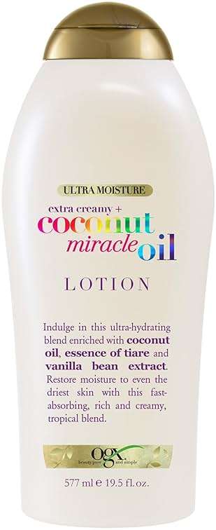 OGX Extra Creamy + Coconut Miracle Oil Ultra Moisture Body Lotion with Vanilla Bean, Fast-Absorbing Body Lotion for All Skin Types, Paraben-Free and Sulfated-Surfactants Free, 19.5 Ounce - Image 1