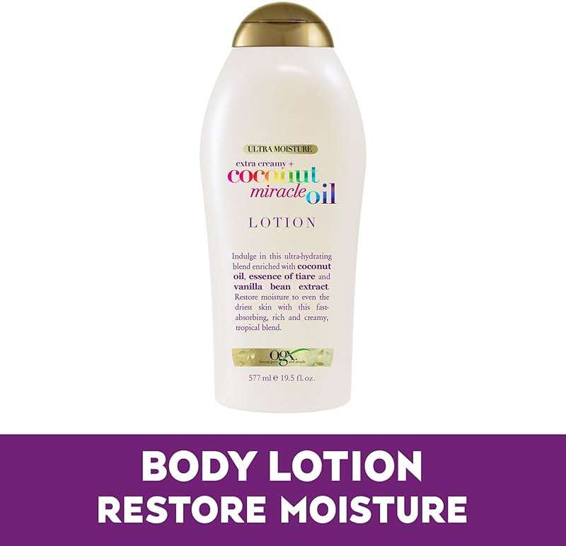 OGX Extra Creamy + Coconut Miracle Oil Ultra Moisture Body Lotion with Vanilla Bean, Fast-Absorbing Body Lotion for All Skin Types, Paraben-Free and Sulfated-Surfactants Free, 19.5 Ounce - Image 2