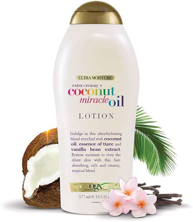 OGX Extra Creamy + Coconut Miracle Oil Ultra Moisture Body Lotion with Vanilla Bean, Fast-Absorbing Body Lotion for All Skin Types, Paraben-Free and Sulfated-Surfactants Free, 19.5 Ounce - Image 7