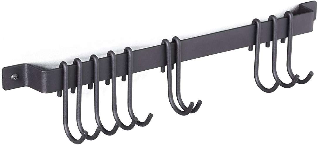 Wallniture Gourmet Kitchen Rail with 10 Hooks, Wall Mounted Wrought Iron Hanging Utensil Holder Rack with Black 17 Inch - Image 1