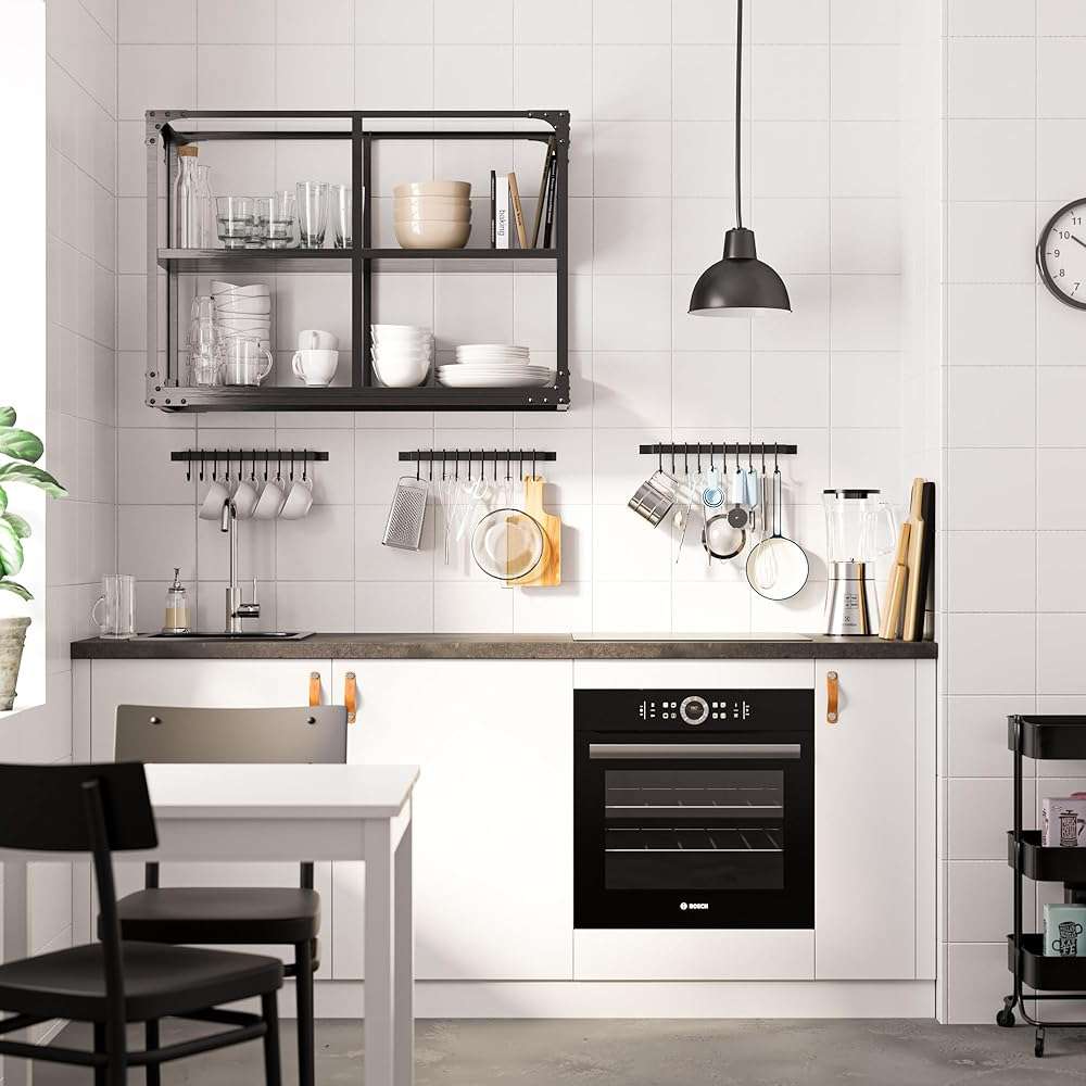 Wallniture Gourmet Kitchen Rail with 10 Hooks, Wall Mounted Wrought Iron Hanging Utensil Holder Rack with Black 17 Inch - Image 2